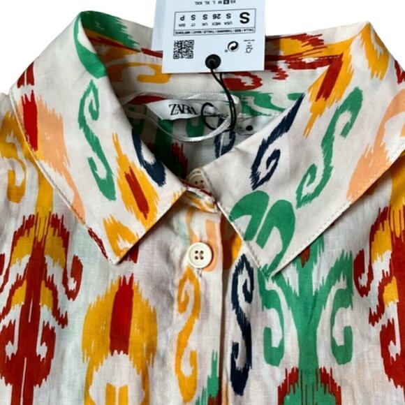 ZARA NWT The Melinda Midi Oyster White Printed Shirt Dress With Belt Size Small - Picture 9 of 15